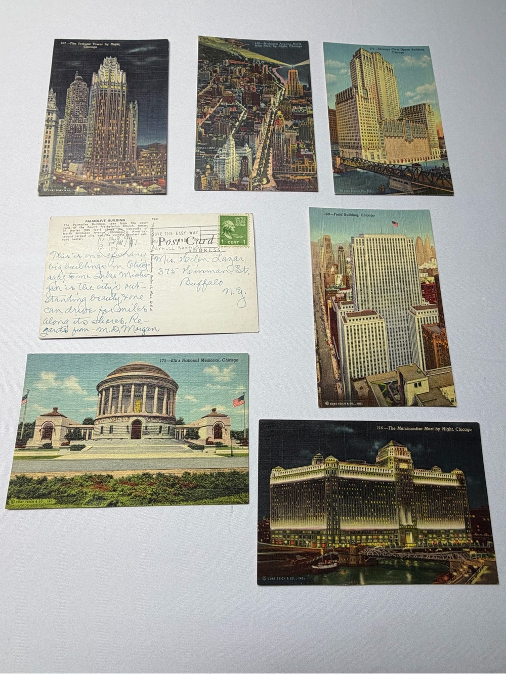 Vintage Chicago Postcards Lot 7 Curt Teich Linen 1950s Tribune Tower Illinois